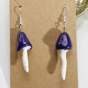 Purple Mushroom Cap Earrings Handmade Cottagecore Hippie Witch Jewelry